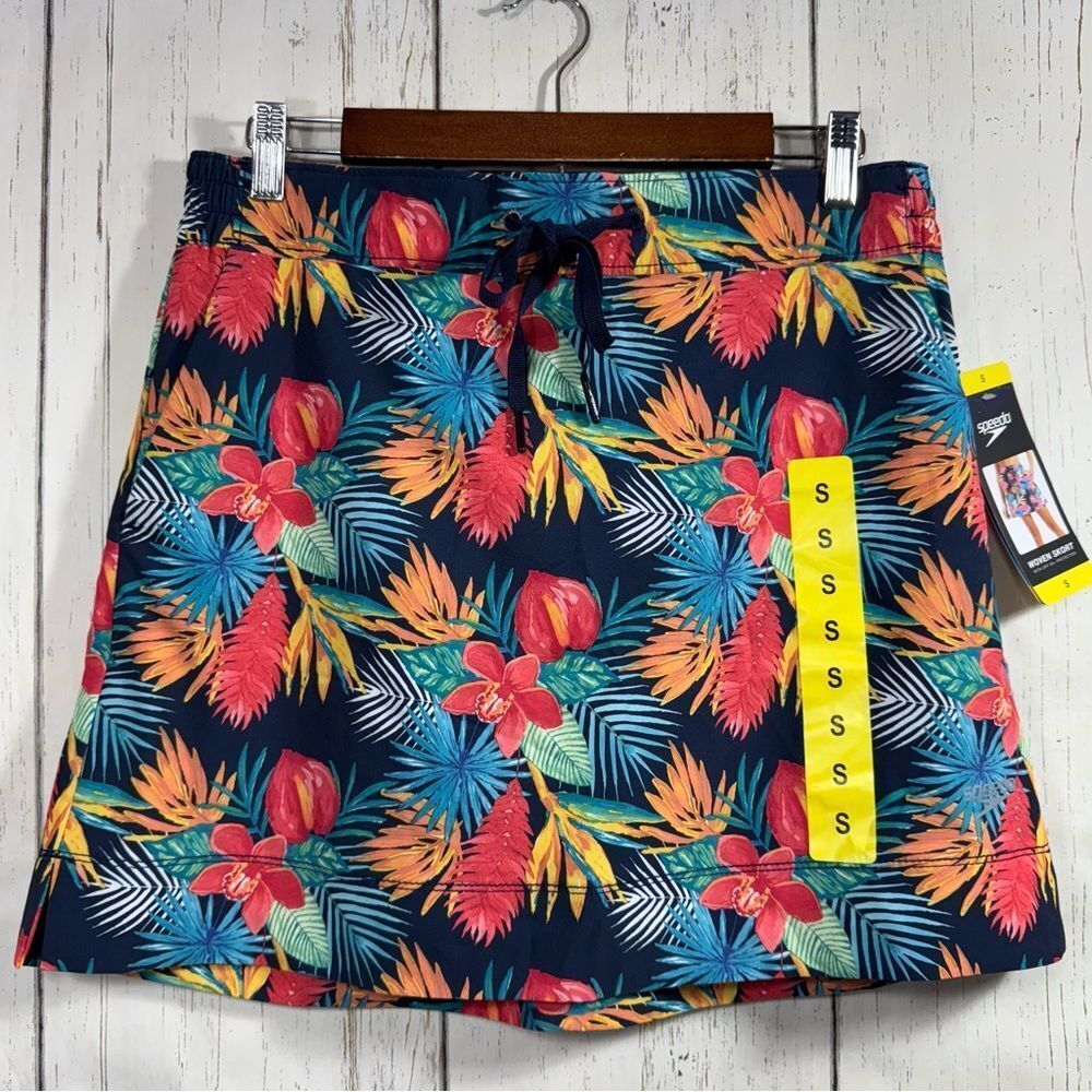 Speedo Tropical Skort Swim Skirt Built In Shorts UPF 50 Active Small Beachy